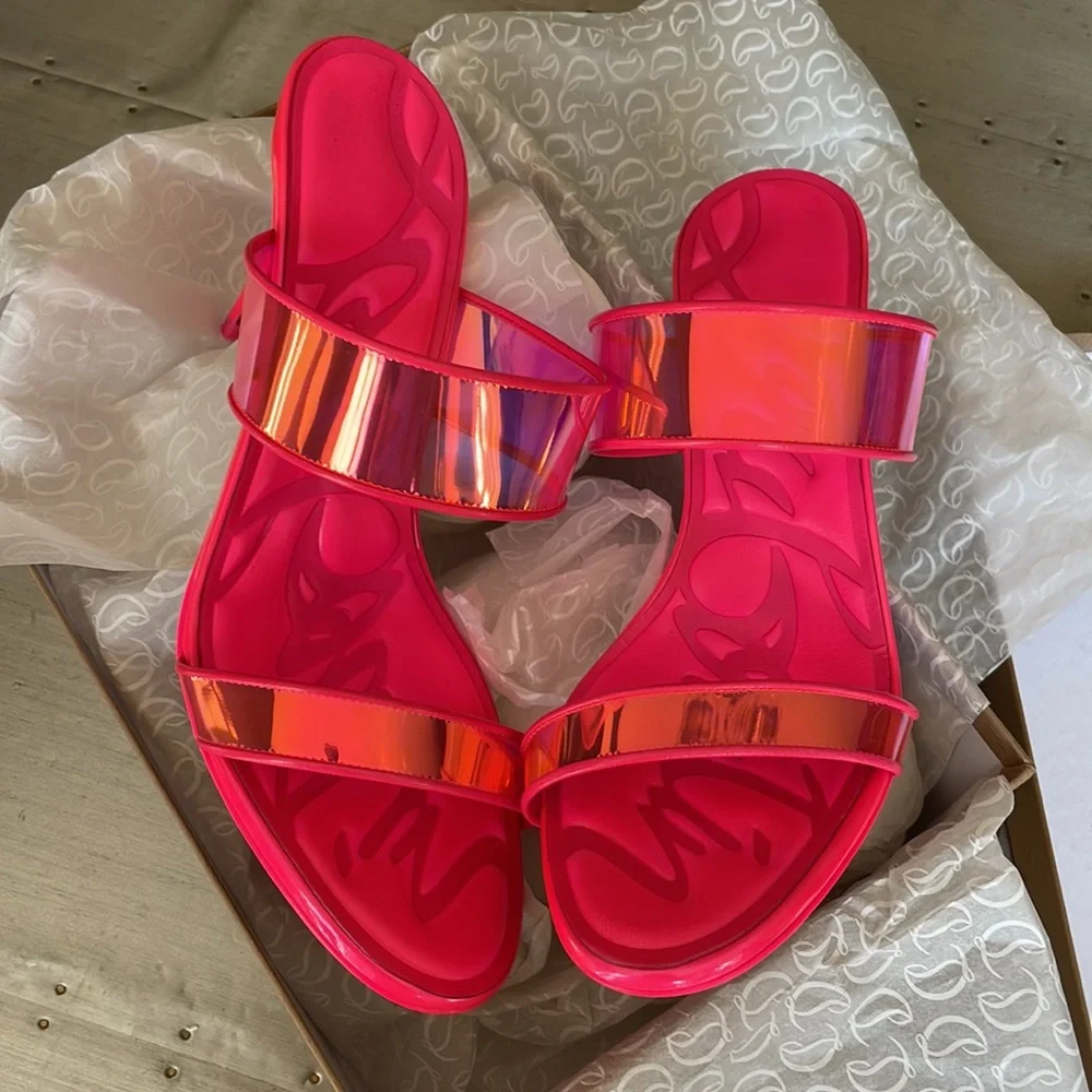 Christian Louboutin just loubi pink neon stiletto sandal pvc sz 39 85mm